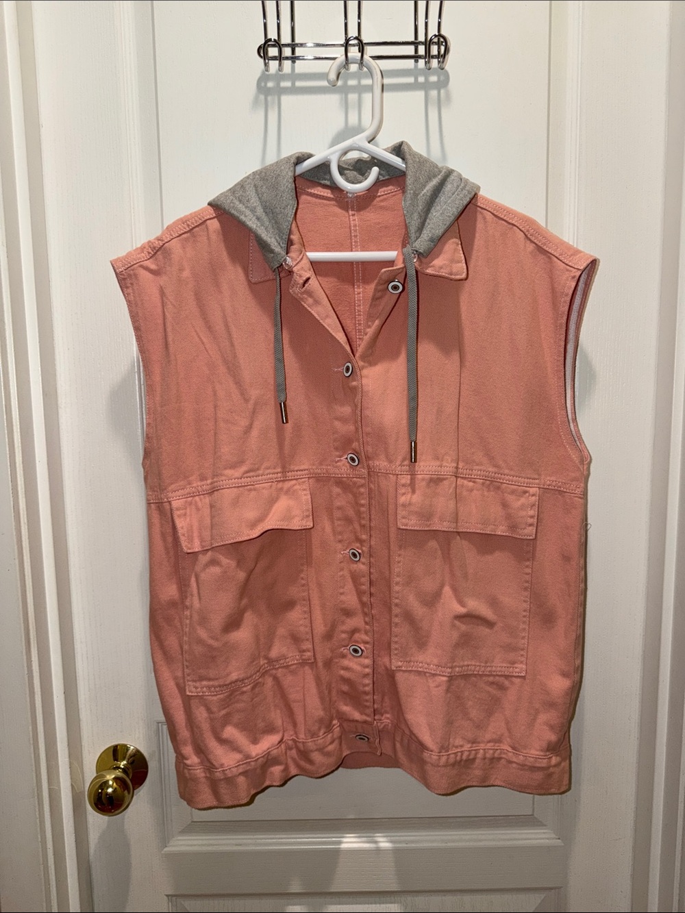 Sleeveless Hooded Utility Vest - Pink